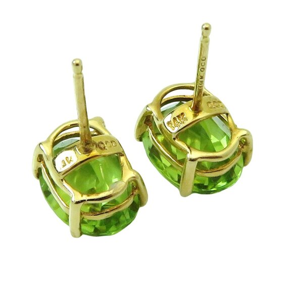 Estate 14K Yellow Gold QCD Genuine Peridot 9X7mm. Oval Stud Earrings - Picture 8 of 9